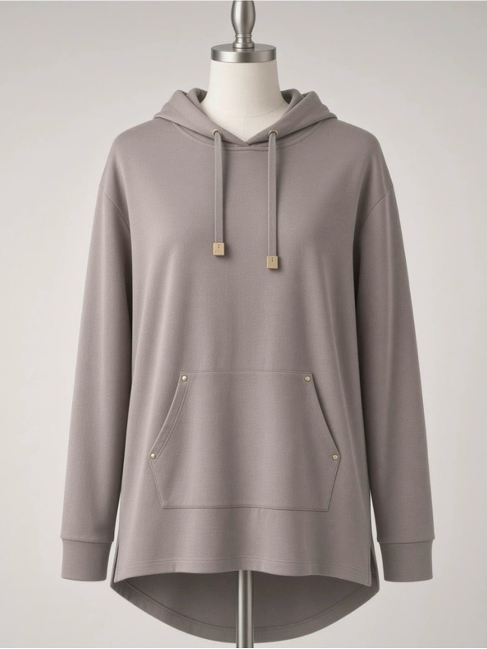 Elie Tahari Taupe Drawstring Hooded Sweatshirt